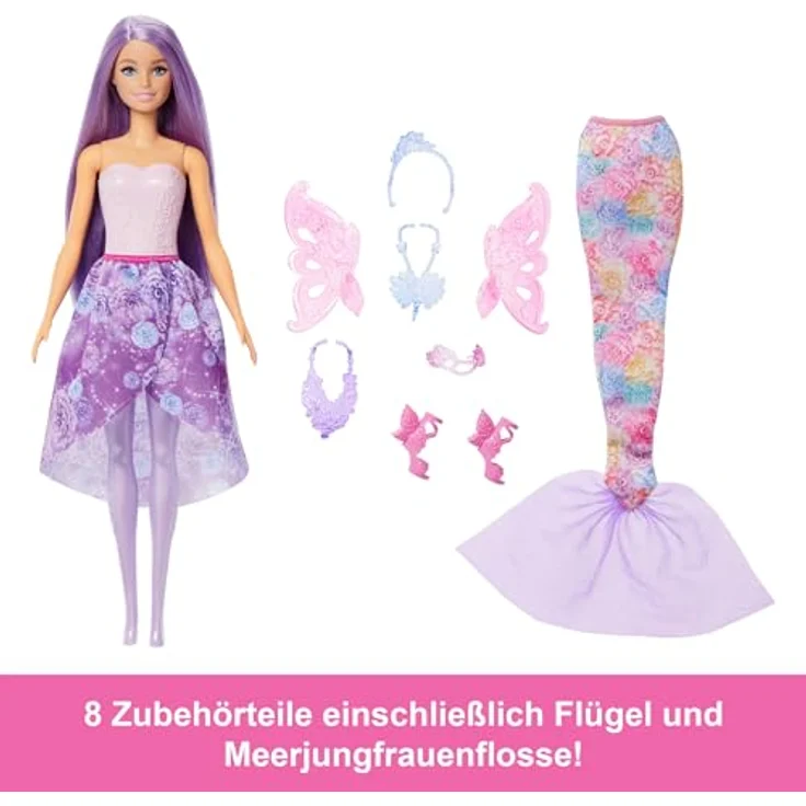 Barbie Anziehpuppe 3-in-1 Fantasy Puppe mit Meerjungfrauen-Schwanzflosse und Flügeln – Bild 5