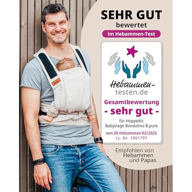 Hoppediz Babytrage Bondolino b.pure, Komforttrage ab Geburt (3 - 20 kg) Bauchtrage, Rückentrage & Hüfttrage aus hautfreundlicher Baumwolle, schwarz – Bild 4