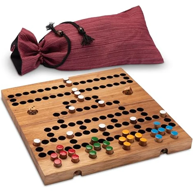 LOGOPLAY Blockade, Strategiespiel für 2 bis 4 Spieler, klappbares Spielfeld aus dunklem Samena-Holz, 26 x 27 cm, mit Stoffbeutel – Bild 1