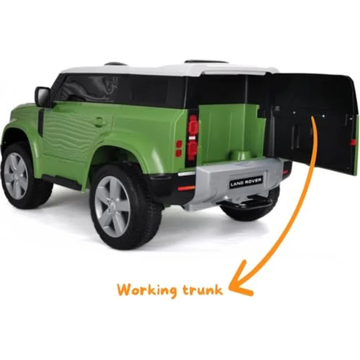 Land Rover Defender 90 Kinder Elektroauto 12V mit Fernbedienung, für 1 bis 6 Jahre, Grün, Scheinwerfer, MP3-Player, Sicherheitsgurte, 2 Motoren – Bild 5