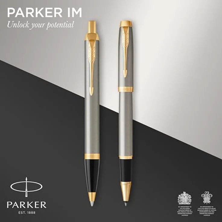 Parker Pen BALL PEN KIT, Kugelschreiber Set in Šampaninė mit Edelstahl-Oberfläche und vergoldeten Ringen, 2 Stück – Bild 2