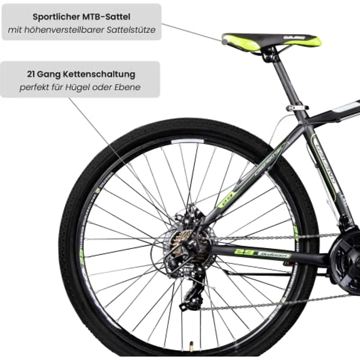 Galano 29 Zoll MTB Toxic/Pulse Mountainbike Scheibenbremsen Shimano Tourney (schwarz/grün) – Bild 4
