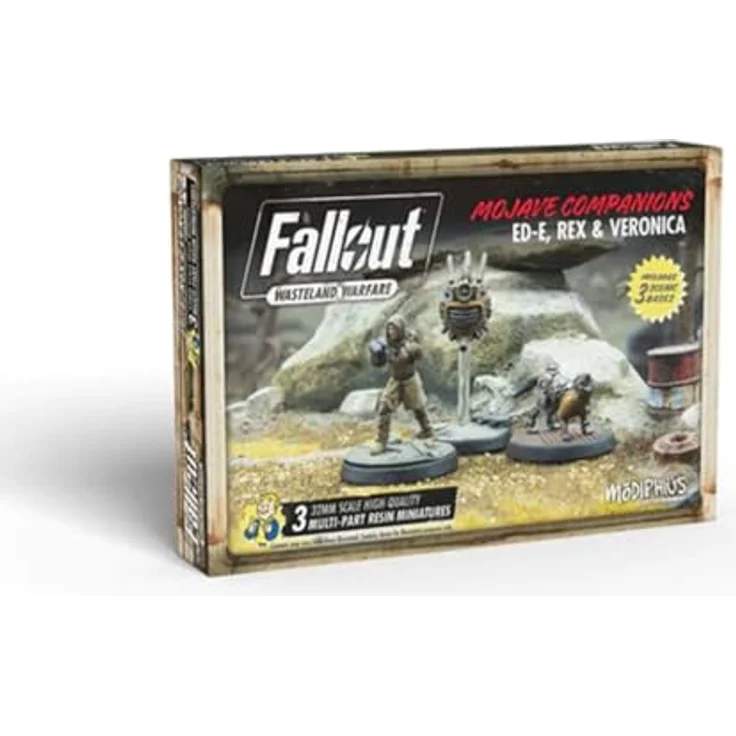 Modiphius Fallout: Wasteland Warfare - Ed-E, Rex und Veronica, Sammelfiguren Set mit Landschaftlichen Basen – Bild 1