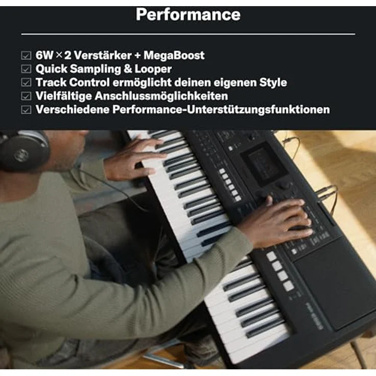 Yamaha PSR-E483, Keyboard mit 61 druckempfindlichen Tasten, 758 Instrumentenstimmen, 237 Begleitstilen, integriertem 6W Stereo-Verstärkersystem, schwarz – Bild 8