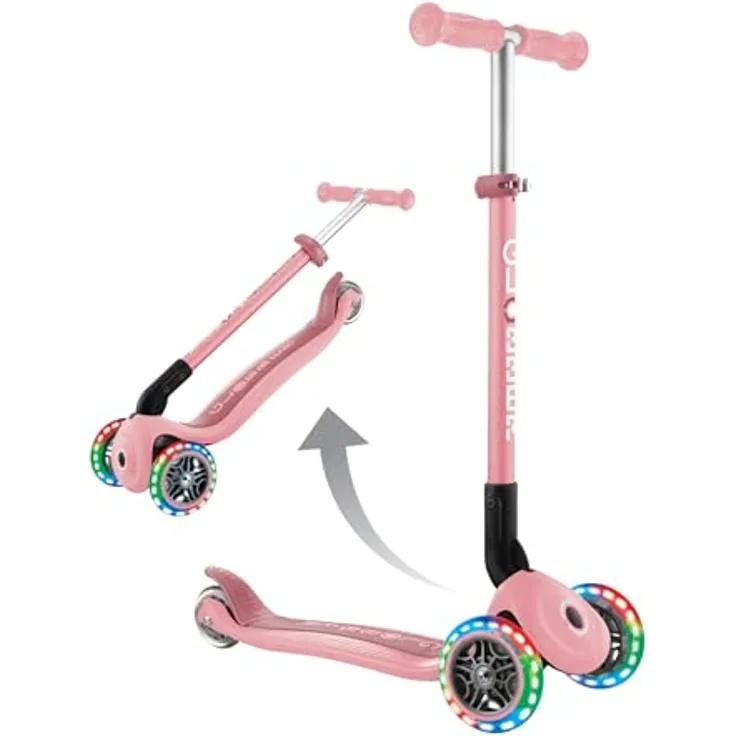 Globber PRIMO FOLDABLE LIGHTS, Dreiradscooter mit Leuchtrollen, klappbar, pastellrosa