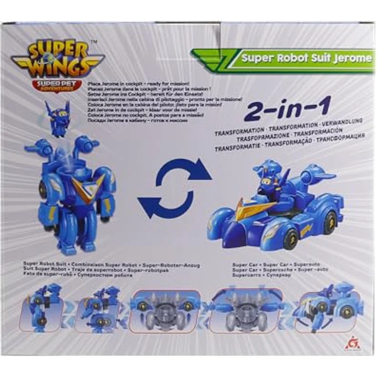 Super Wings Super Robot Suit Jerome, 18 cm verwandelbare Spiel-Figur, 2-in-1 Roboter Anzug und Super Auto, blau – Bild 3