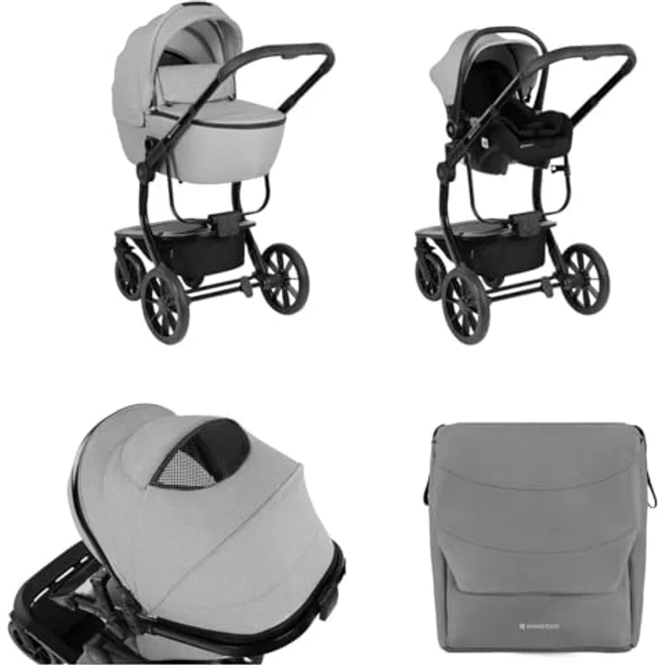 Kikkaboo Kinderwagen Irene 3 in 1, Kombikinderwagen mit Tragetasche, Autositz, verstellbarem Schiebegriff und Wickeltasche, geeignet von Geburt bis 15 kg – Bild 5