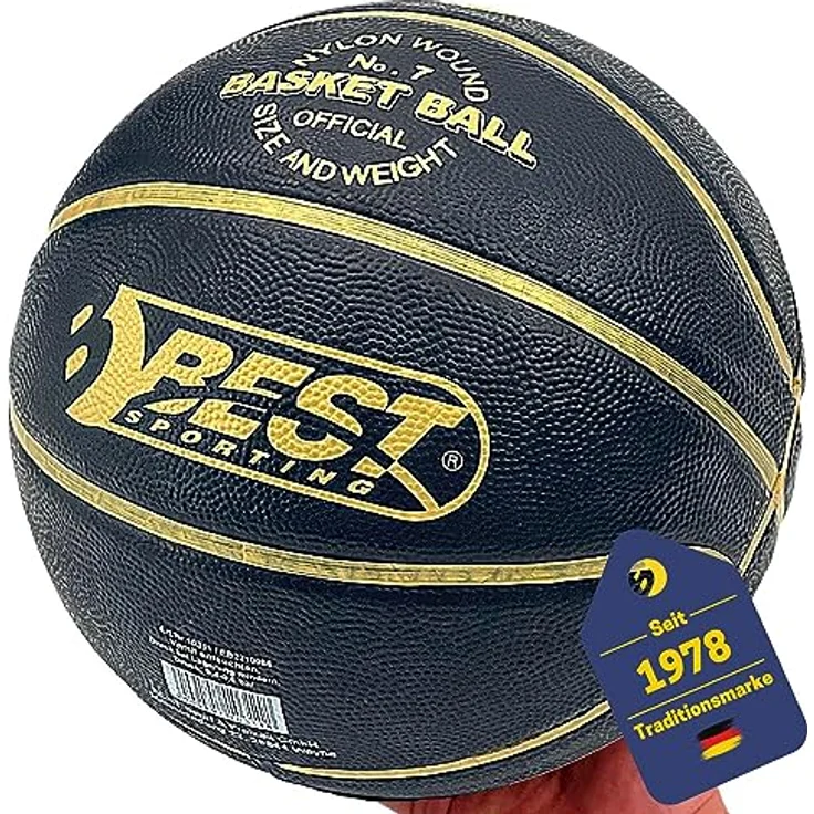 Best Sporting Basketball Größe 7 I Mit Doppelhubpumpe I Outdoor mit Grip I Schwarz/Goldem Design – Bild 1