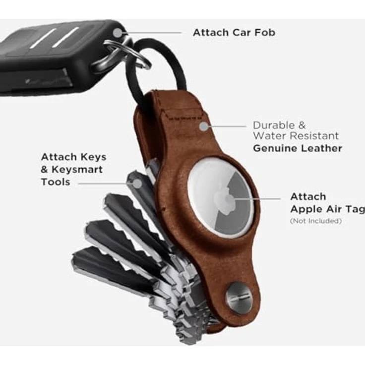 KeySmart Air – Kompakter Schlüssel Organizer für Apple AirTag, Echtes Leder, für bis zu 5 Schlüssel, handlich und robust, ideal für Hosentasche – Bild 2