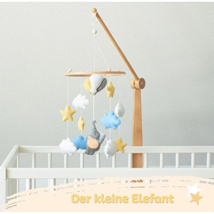 Babykajo Baby Mobile Elefant, handgefertigtes Mobile mit Holzring und süßen Tierfiguren, perfekt für Babybett und Kinderzimmer Deko – Bild 3
