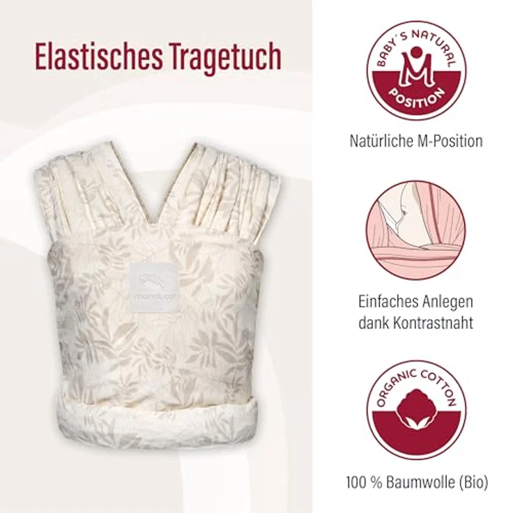 manduca Sling, elastisches Babytragetuch aus 100% Bio-Baumwolle für Neugeborene ab 3,5 kg bis 15 kg, Einheitsgröße, Farbe: Vanilla – Bild 2