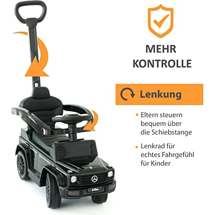 Lemodo NATIV Rutschauto mit Schiebstange ab 1 Jahr | Sicherheitsbügel | Lenkung via Stange möglich | Staufach | Fußablage | Sound, schwarz Mercedes – Bild 3