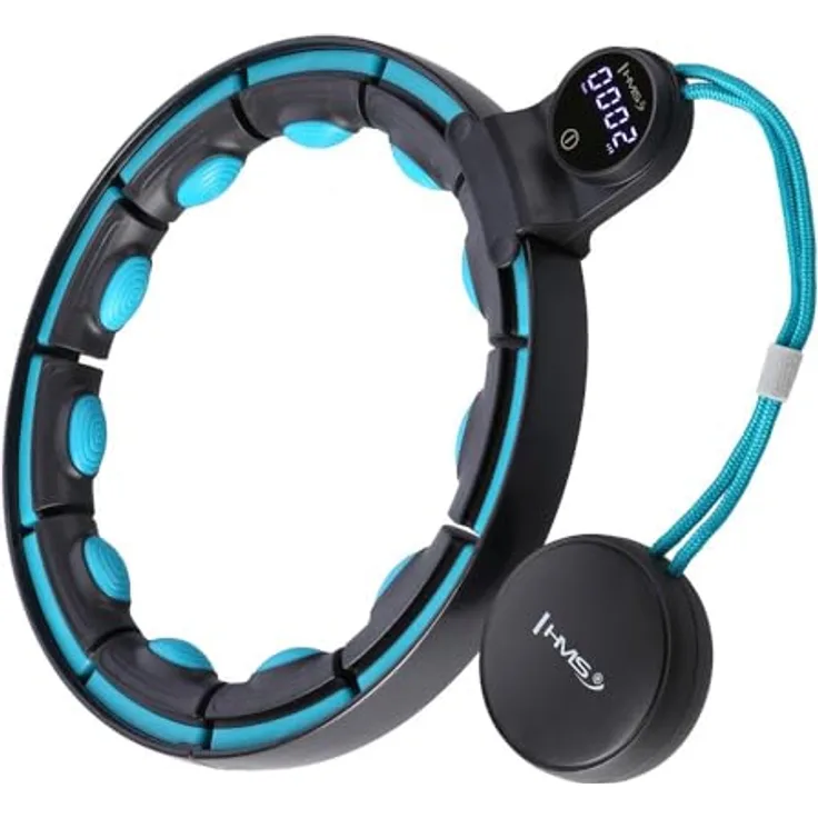 HMS HHM17 Hula-Hoop-Reifen, Hula Hoop mit Gewicht und Zähler, schwarz/türkis, mit digitalem USB-aufladbarem Display und Magneten
