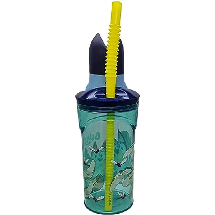Stor Bluey Wiederverwendbarer Kinderbecher, 360 ml mit Strohhalm und Deckel, Himmelblau, BPA-frei, mit 3D-Figur – Bild 3