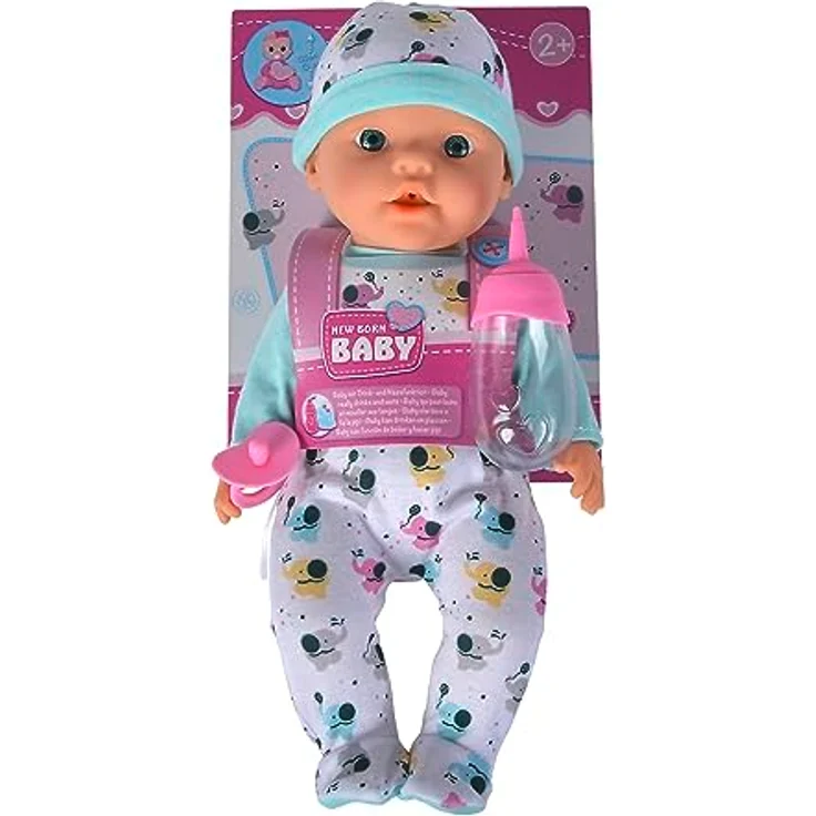 SIMBA Babypuppe New Born Baby, kleiner Elefant, mit Trink- und Pipi-Funktion, 30 cm, bunt – Bild 3