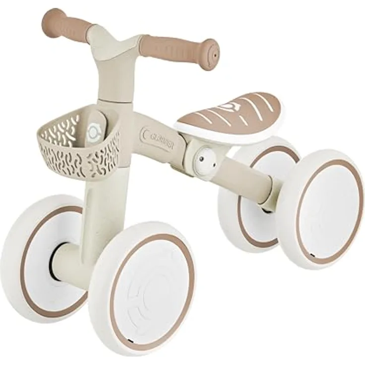 Globber Learning Bike, Aufsitzrad mit 7 Zoll EVA-Bereifung, 4-rädrig, höhenverstellbarem TPR-Sattel und abnehmbarem Körbchen, Taupe