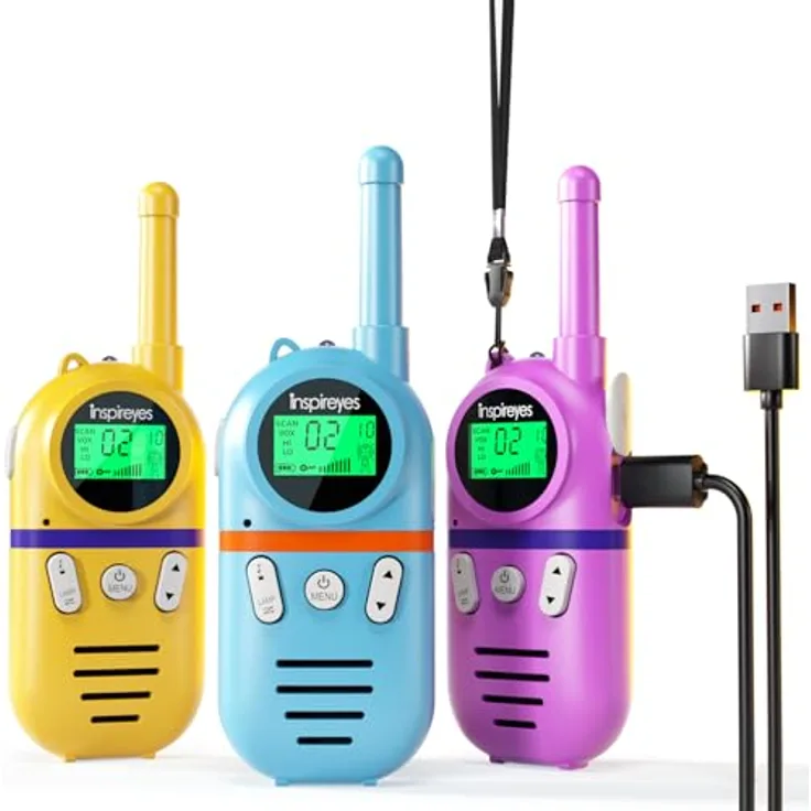 Inspireyes Walkie Talkie Kinder, Aufladbar 48h, 8 Kanäle, 2-Wege-Radio, leicht und ergonomisch, für Outdooraktivitäten, Spielzeug für 3-12 Jahre