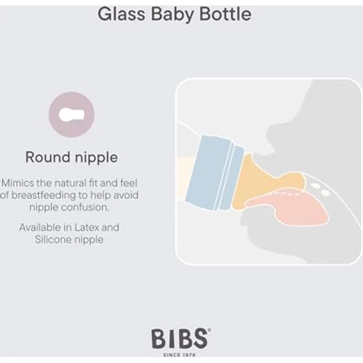 BIBS Baby Glasflasche 240ml, runder Sauger aus Naturkautschuklatex, kolikmindernd, unterstützt das Stillen, hergestellt in Dänemark, Ivory – Bild 5