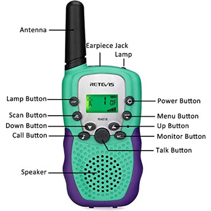 Retevis RA618 Walkie Talkies für Kinder, 8 Kanäle, VOX-Funktion, mit Taschenlampe, Grün, für Verstecken, Camping und Wandern (1 Paar) – Bild 2
