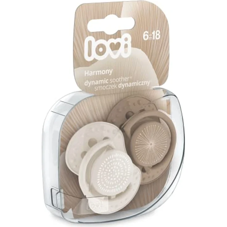 LOVI Schnuller 6-18 Monate, Silikon, BPA-frei, Hygieneschutzhülle, Harmony Kollektion, 2 Stück, Beige – Bild 2