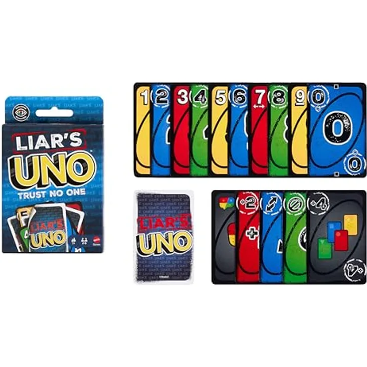 Mattel Games Liar‘s UNO Kartenspiel, für Erwachsene und Kinder ab 7 Jahren, mit speziellen Grafiksymbolen zur Farberkennung, JLH43