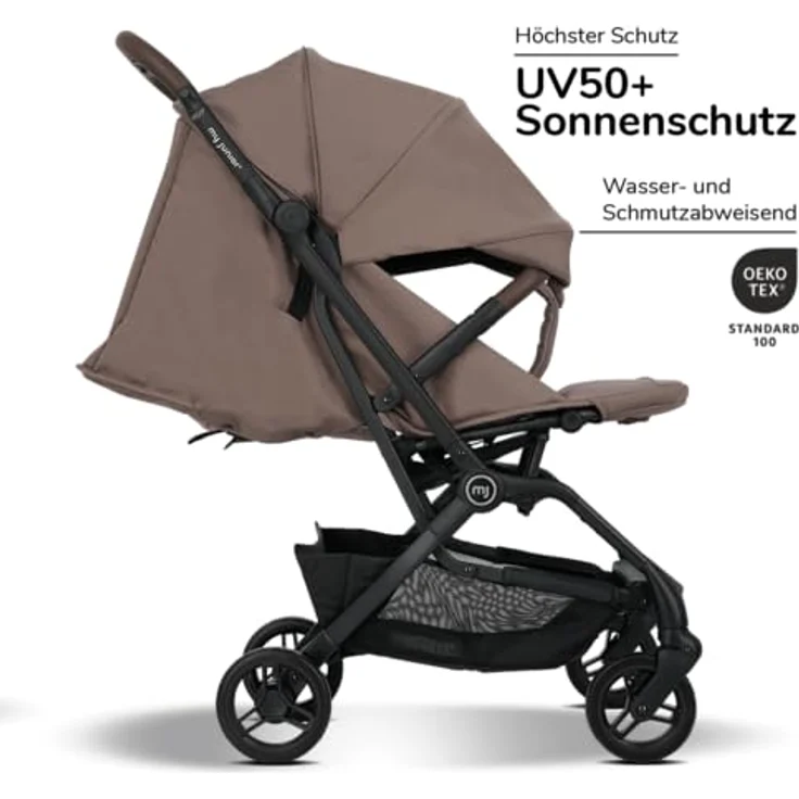 my junior® Buggy PICO² | Einhand AutoFold-Klappmechanismus | Ergonomische Liegeposition | UV50+ Sonnenverdeck | Handgepäckmaß | 2 Belüftungsfenster - Hazel Black – Bild 5