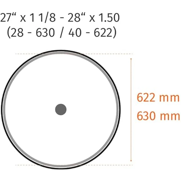 Prophete Fahrradschlauch 28"/27", Dunlopventil, ETRTO 28-630, 32-630, 28-622, 30-622, 32-622, 33-622, 35-622, 37-622, 40-622, geeignet von 27 x 1,125 Zoll bis 28 x 1,5 Zoll – Bild 4