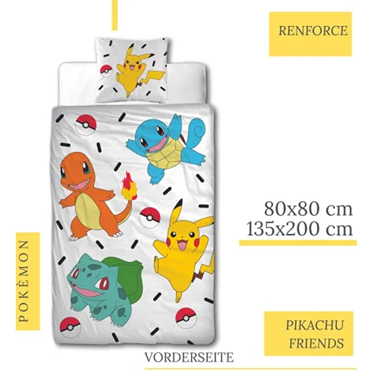 Bettwäsche Pokemon 135x200 + 80x80 · Pokémon Pikachu & Friends Game · 100% Baumwolle · 2 teilig Teenager Kinder-Bettwäsche – Bild 2