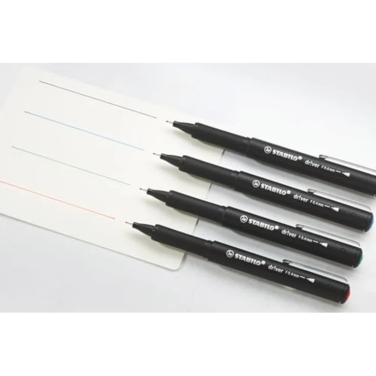 STABILO dr!ver Fineliner-Set, 4er Set in schwarz, rot, blau und grün, 0,4 mm Strichstärke, gefederte Spitze, gummierter Griff, biobasierter Kunststoff – Bild 5