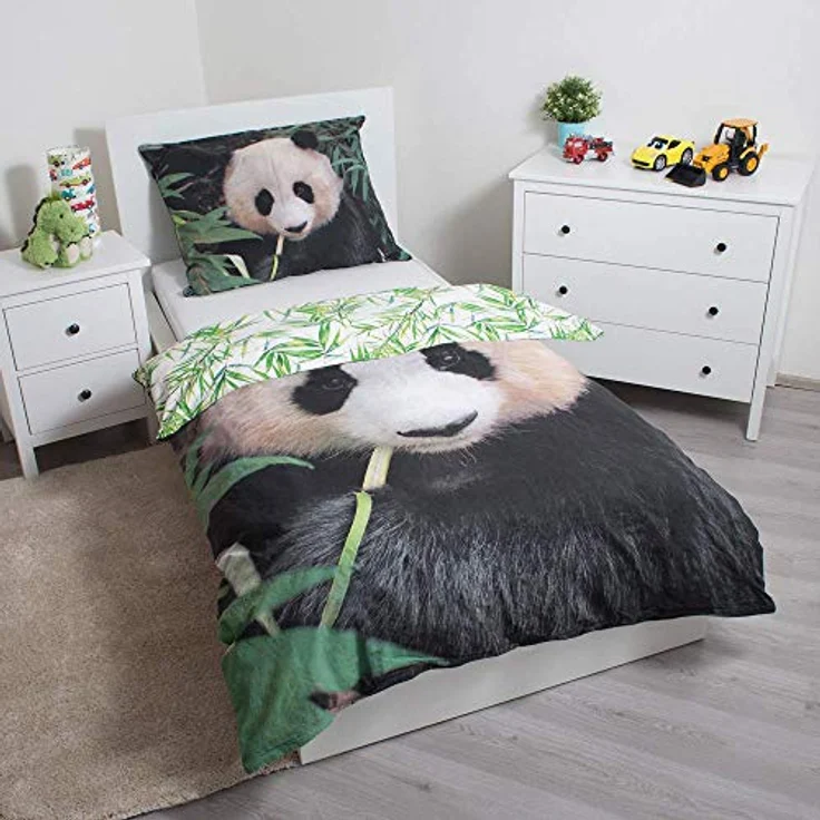 Jerry Fabrics JF Kinder-Bettwäsche-Set Panda-Bär-Motiv 140x200 cm 100% Baumwolle, Wendebettwäsche in Weiß – Bild 3