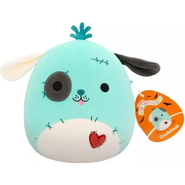 Squishmallows Original Dookdook, 19,1 cm blauer und grüner Patchwork-Hund, Sammel-Kuschelplüsch mit einzigartiger Persönlichkeit
