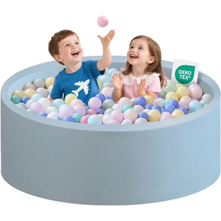 Zedachica Bällebad Baby 120cm x 40cm, Schaumstoff Ballpool für Innen und Außen, hellblau, geeignet für Kinder ab 1 Jahr, ohne Bälle – Bild 1