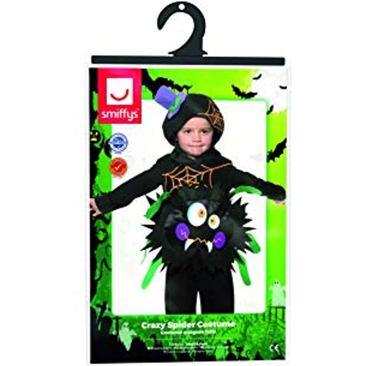 Halloween! Smiffys Kostüm Verrückte Spinne, mit Überzieher und Kapuze, Schwarz – Bild 5
