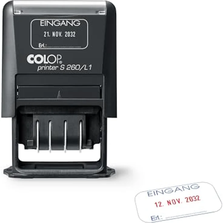 COLOP Datumstempel Printer S 260/L1 N, selbstfärbend mit Text "Eingang", Abdruckmaß 4,5 x 2,4 cm, blau/rot, ohne Logo – Bild 3