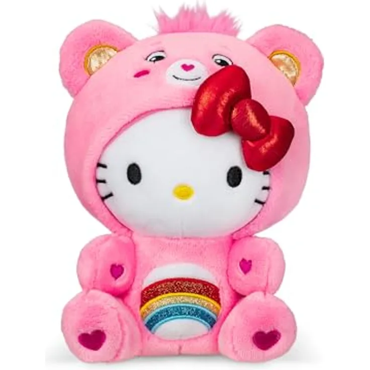 Hello Kitty Care Bears Plüsch, Cheer Bear 22 cm mit detailliertem Belly Badge-Design, weich und kuschelig