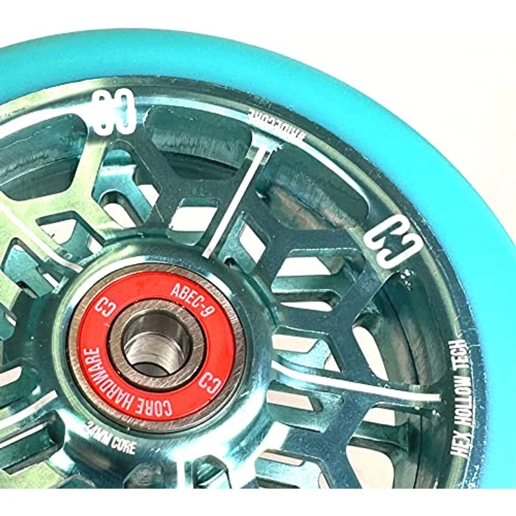 Core Action Sports Stuntscooter Core Hex Hollow Stunt-Scooter Rolle 110mm Mint Blau- Leichte Aluminium 6061 Rolle mit ABEC-9 Kugellagern – Bild 6