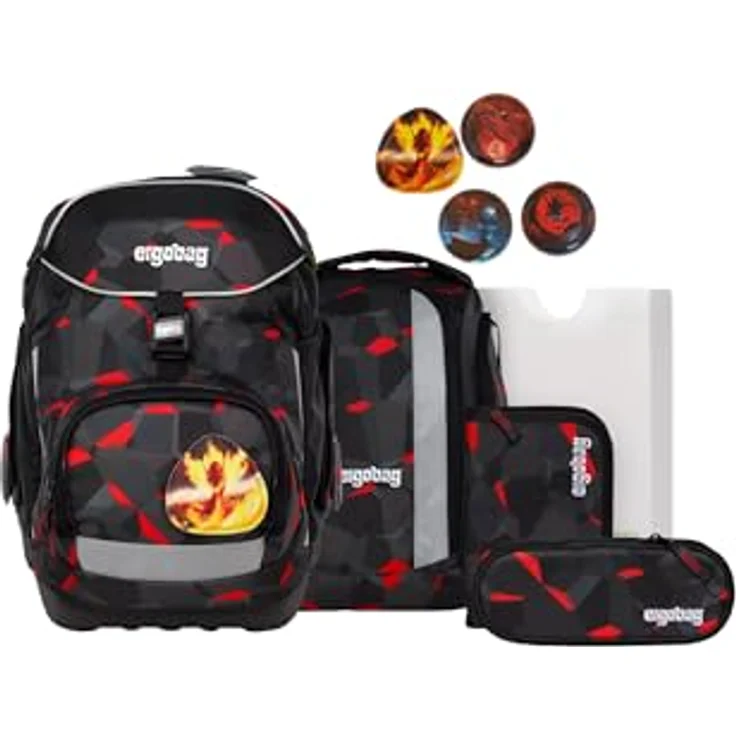 ergobag pack Set, ergonomischer Schulrucksack für die 1. Klasse, 6-teiliges Set mit individualisierbaren Kletties, wasserdichte Bodenwanne und reflektierende Details, 28 x 40 x 25 cm – Bild 1