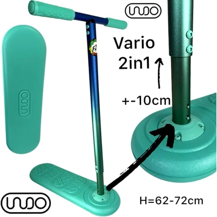 Indo Kickstarter Trampolin Stunt-Scooter Trick Trainer 570-670 H=62-72cm Neon, verstellbarer Lenker, High-Rebound-Schaumstoff-Deck, weiche TPU-Griffe – Bild 2