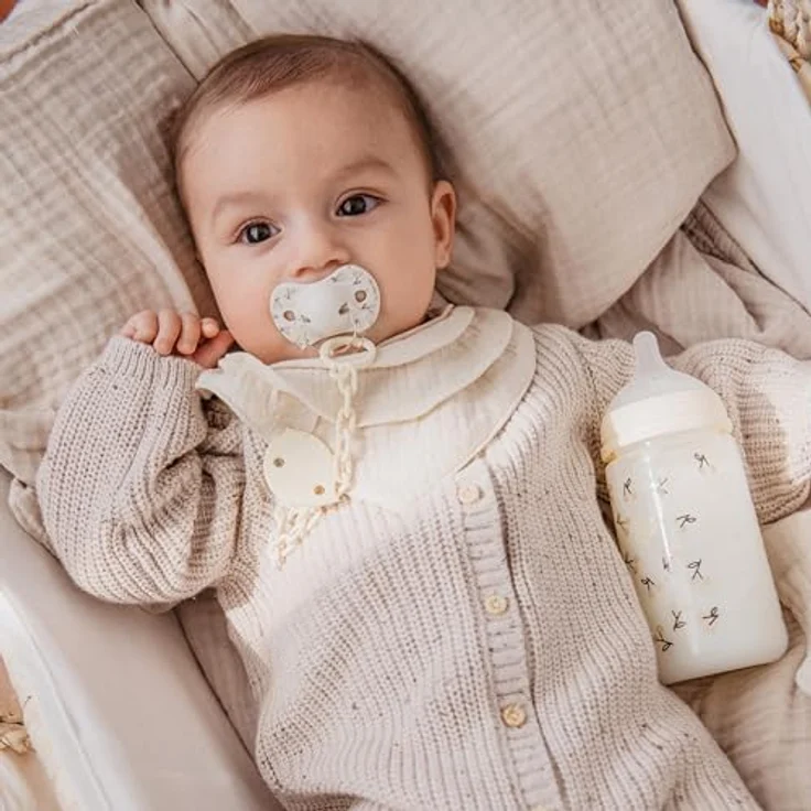 Suavinex Babyflasche 270 ml mit SX Pro Silikon-Sauger, Antikolik-Flasche mit mittlerem Fluss (M), Design Birdies Beige, für Babys ab 3 Monaten – Bild 2