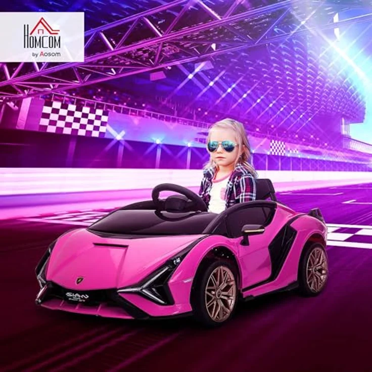 HOMCOM Lamborghini SIAN SUV-Elektroauto, 12V mit Fernbedienung, Musik (MP3/USB), LED-Lichtern, rosa, 108 x 62 x 40 cm, für Kinder 37-60 Monate – Bild 2