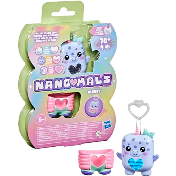 Nano-Mals Blubby der Narwal, elektronisches Fidget-Tierchen mit farbwechselnder Herzanzeige und ansteckbarem Outfit, blau – Bild 8