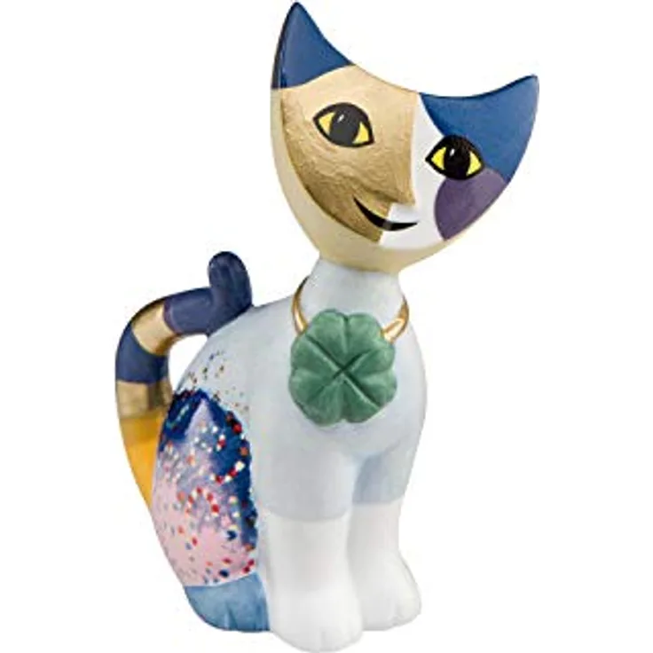 Goebel "Fortunello", Sammelfigur aus Biskuitporzellan, bunte Katzenfigur mit Kleeblatt-Halskette