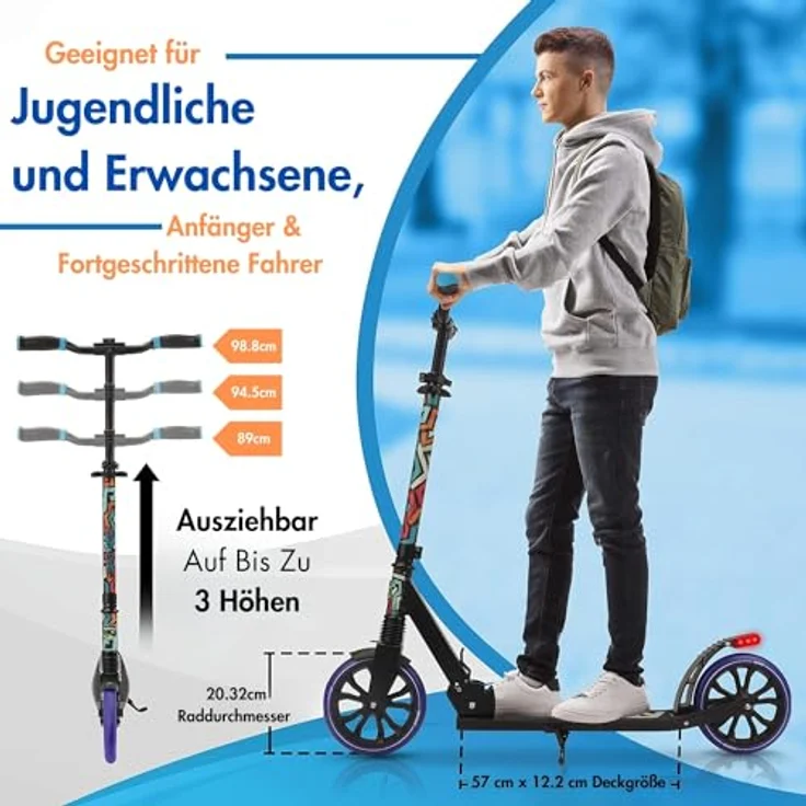 SereneLife Klappbarer Cityroller, höhenverstellbar, Big Wheel Scooter für Kinder & Erwachsene bis 100 kg, ideal für drinnen und draußen – Bild 4