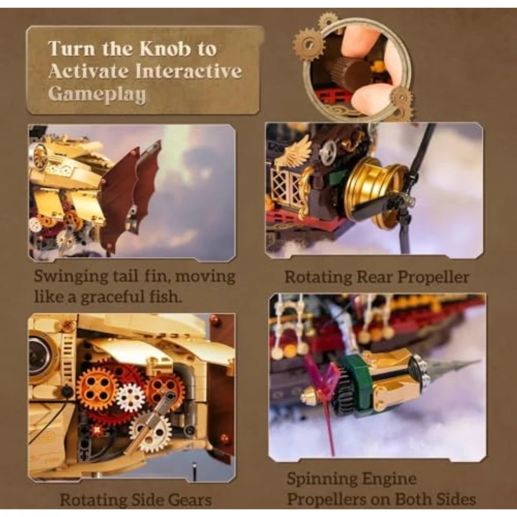 Pantasy Steampunk Airship, Modell mit 1949 Klemmbausteinen, Doppelschicht-Design und fünf Minifiguren – Bild 6