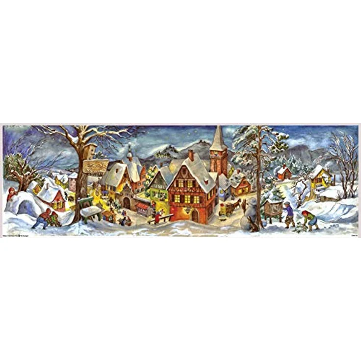 Richard Sellmer Verlag Nostalgischer Adventskalender "Kleines Dorf im Winter", 24 Bilder mit Glimmer, ca. 21 x 69 cm, Made in Germany – Bild 1