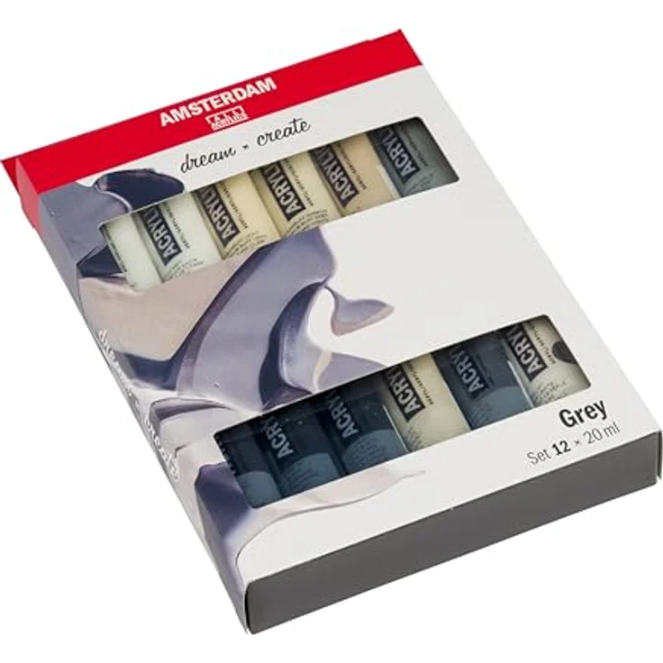Amsterdam Standard Series Acrylfarbe Grauton-Set, 12 x 20 ml, monochromes Set mit Weiß-, Grau- und Schwarztönen, seidenmattes Finish – Bild 3