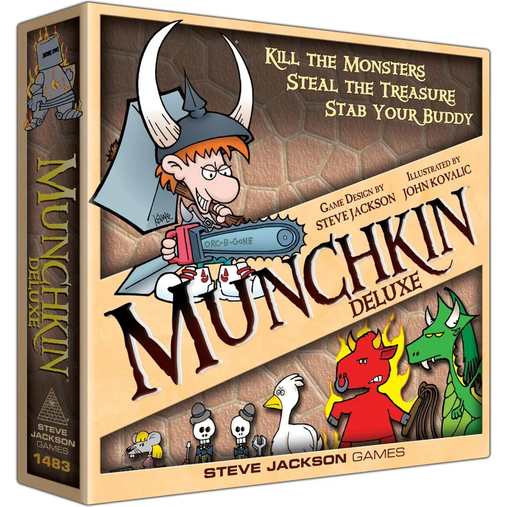 Enigma Munchkin Deluxe (SJG1483), humorvolles Brettspiel mit Spielbrett, Figuren und illustrierte Karten