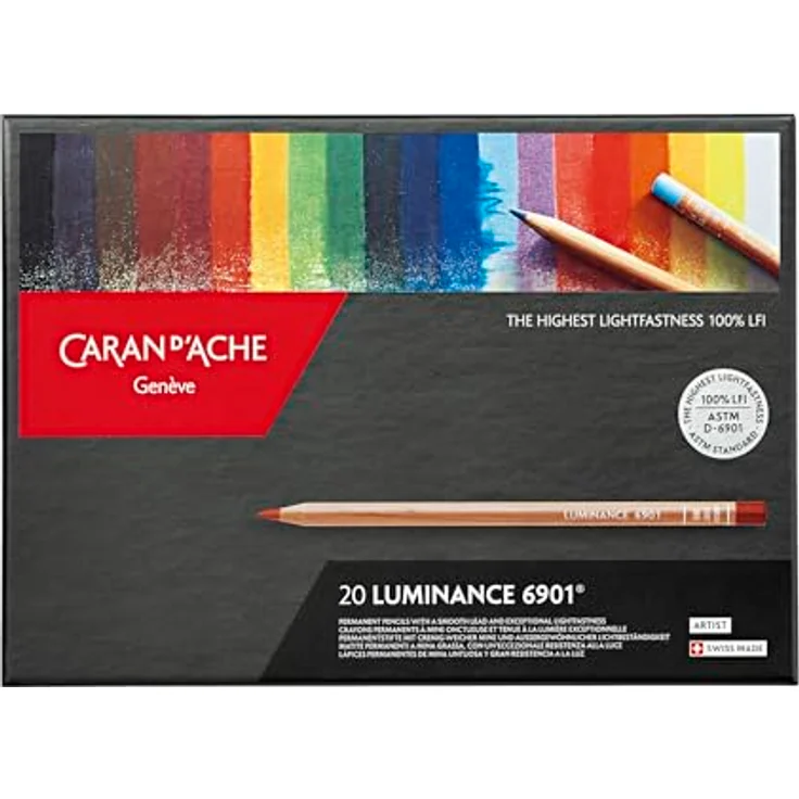 Caran d'Ache 6901.720 Luminance 20 Stifte, wasserfest mit Aquarelleffekten, FSC Zedernholz, runde Spitze, Durchmesser 3,8 mm – Bild 2