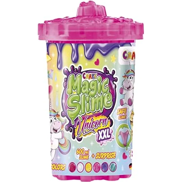 CRAZE Magic Slime Unicorn XXL, 600 ml Glitzer Schleim in Mülleimer-Design inkl. Einhornfigur, ungiftig und farbenfroh