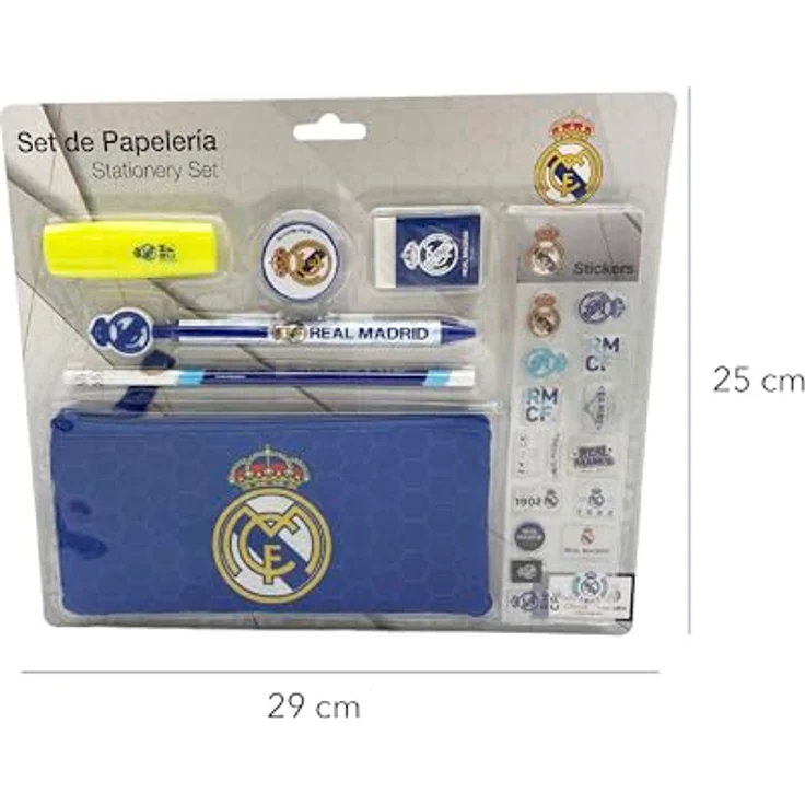 Real Madrid Federmäppchen Schulset, praktische Grundausstattung mit Bleistift, Textmarker und Aufkleberbogen – Bild 5